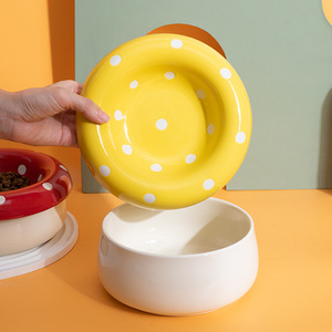 Bol en céramique pour chat, forme de champignon, antidérapant, pour chats et chiens, plat d'alimentation pour eau et nourriture avec design à large ouverture - Product Image 2