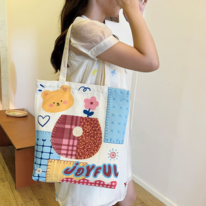 Sac à bandoulière grande capacité en toile à <span class=keywords><strong>deux</strong></span> sangles, motif dessin animé, pour femme, avec fermeture éclair, idéal pour l'école ou les cours, écologique, vente en gros usine - Product Image 3