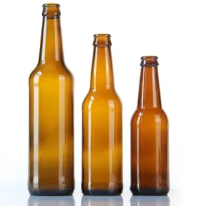 Vente en gros Bouteille de bière en verre vert ambré 330 ml 500 ml 650 ml avec bouchon couronne