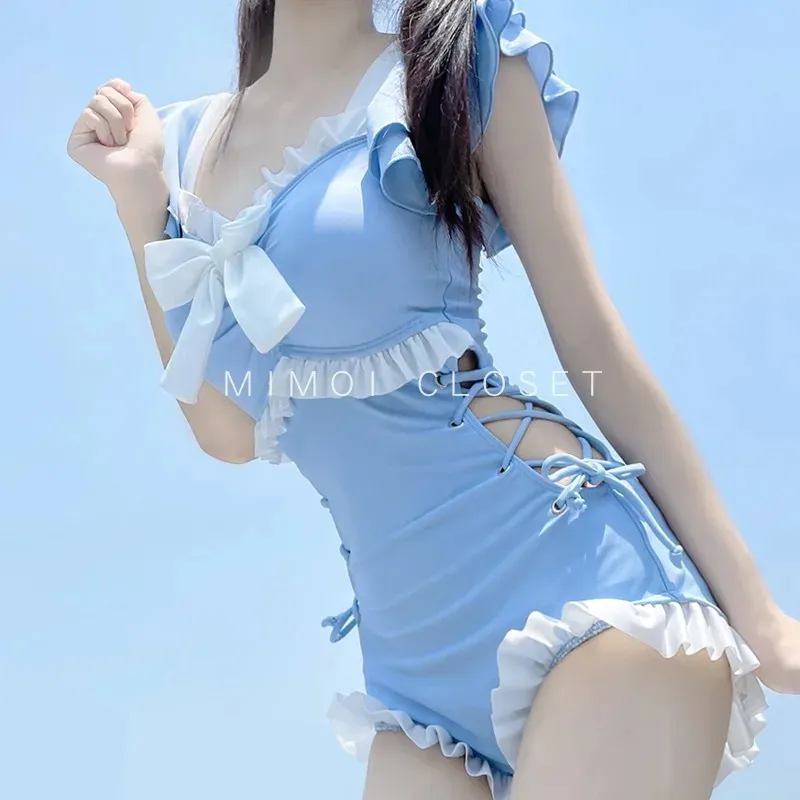 사용자 정의 도매 카와이 수영복 여성 원피스 모노키니 섹시 푸시 업 2024 일본 한국 패션 수영복 소녀 패딩 비치웨어