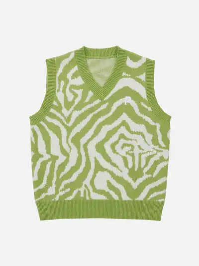 Nanteng Custom Wholesale Design Abstract Pattern Oversize V Neck Knitwear Men Vest Sweater