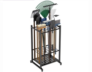 Organizzatore per Attrezzi <span class=keywords><strong>da</strong></span> Giardino, Scaffale Metallico per Garage con 3 Ripiani per Pale, Rastrelli e Scope, Porta Attrezzi <span class=keywords><strong>da</strong></span> <span class=keywords><strong>Esterno</strong></span> - Product Image 1