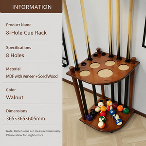 Support de sol pour queues de <span class=keywords><strong>billard</strong></span> en bois de noyer, 8 trous, placage MDF, bois massif, montage facile, support pour queues de <span class=keywords><strong>billard</strong></span> et de snooker, CE OEM - Product Image 2