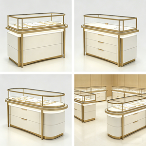 Vitrine de présentation de bijoux de luxe sur mesure avec finition laquée, verre doré et éclairage LED pour salle d'exposition, musée et bijouterie - Product Image 5