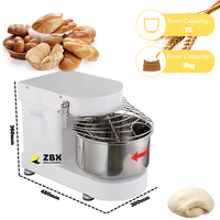 Beste aanrechtmodel 3kg bloem deeg spiraalmixer 7 liter met vaste kom kettingaangedreven krachtige bakkers kneedmachine pizzabodem te koop