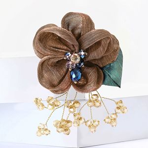 Bros Bunga Kain Tenun Multiwarna Vintage, Liontin Manik-Manik Bunga Berlapis, Pin Kerajinan untuk Aksesori Perhiasan - Product Image 2