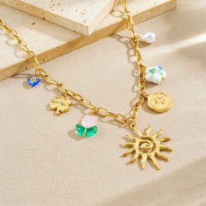 European American Fashion Retro Gold Plated Stainless Steel Heart Sun Flower Cross Pendant Necklace Gift Jewelry - Product Image 4
