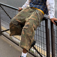 Shorts en jean camouflage forestier personnalisés OEM pour hommes, style vintage streetwear, multi-poches, coupe ample, cargo
