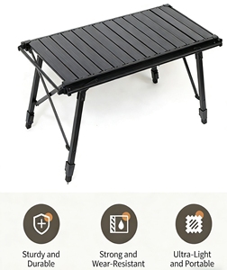 Table <span class=keywords><strong>de</strong></span> <span class=keywords><strong>camping</strong></span> pliante d'extérieur, type chenille, plateau en aluminium avec poteaux <span class=keywords><strong>de</strong></span> suspension pour pique-nique, barbecue, jardin - Product Image 1