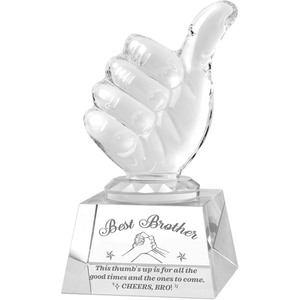 Trophée du meilleur frère/soeur Crystal Award Pouce Geste de la main Sculpture en verre Statue Presse-papiers et cadeau d'anniversaire d'un ami adulte - Product Image 1