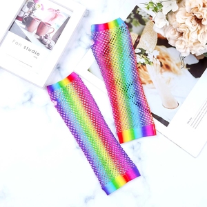 Mangas de Disfraz de Discoteca de los 80 para Fiestas, Guantes Sexys sin Dedos de Malla Colorida con Arcoíris para Chicas y Mujeres - Product Image 3
