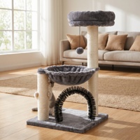 Arbre à chat compact en peluche avec panier, arche de toilettage et griffoir en sisal