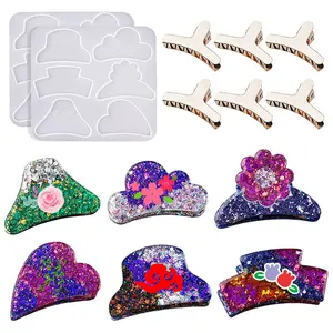 Almazon Hot selling 2 PCS Small Hair Claw Clips Epoxy Molds with 6 PCS Metal Hair Clips, for DIY Jewelry, Women, Thin Hair