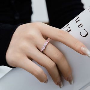 Dylam <b>Dainty</b> Stylish S925 Silver Rhodium Plated Hypoallergenic Pink Clear Heart Shape 5A Zirconia Cocktail Bridal Jewelry <b>Rings</b> - Product Image 3