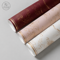 20 feuilles/paquet de papier d'emballage pour fleurs, imperméable, matériaux d'emballage pour bouquets, feuilles d'emballage florales de luxe avec bordure dorée pour fleuristes