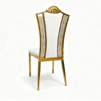 Chaise de banquet commerciale en acier doré avec pied tourné et bordure ajourée pour salle de bal d'hôtel VIP