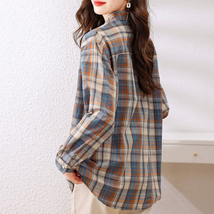Plaid <strong>Shirt</strong> <strong>Women's</strong> Long Sleeve 2026 Spring Clothing Top Elegant Artistic Retro Cotton Casual <strong>Shirt</strong> - Product Image 3