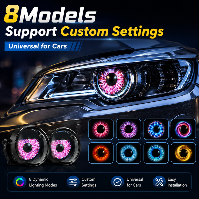 8 Pattern Mode Switching Projector Demon Eyes LED Headlight for Cars Devil Eye with Remote Control Support DIY New Condition