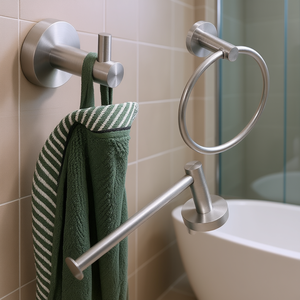Juego de Accesorios de Baño Modernos de Acero Inoxidable, Acabado Plateado Cepillado, Soporte de Pared para Toallas, Gancho para Bata, Barra, Diseño Contemporáneo - Product Image 2