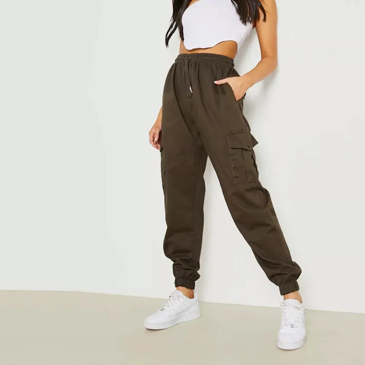 Venda quente moda cintura elástica Sweatpants logotipo personalizado calças jogger carga das mulheres