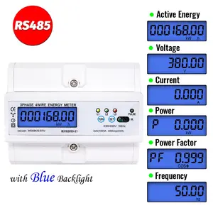 RS485 Din Rail Electric Three Phase Energy Meter Power Consumption kWh Voltage Current Wattmeter Monitor Modbus RTU 380V 400V