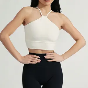Damen Sport BH Longline Gym Athletic Abnehmbare gepolsterte Workout Crop Top Cross Back Fitness Yoga BH Tops