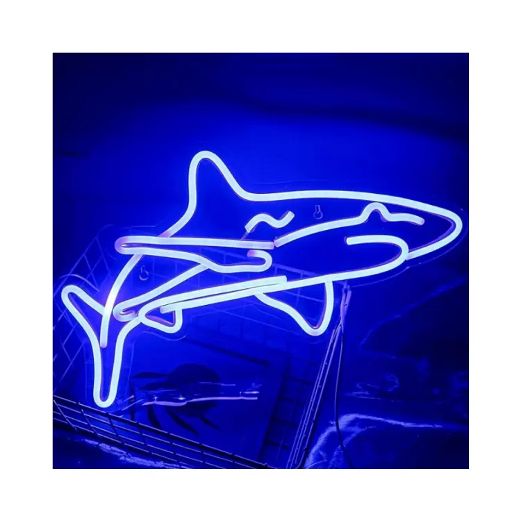 Hiu lucu kreatif gaya akrilik Neon dekorasi dinding kata bersinar LED suasana bersinar lampu untuk kebun binatang pantai Surf Shop