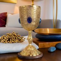 Gobelet vintage en laiton doré 6.5 \ "fait à la main coupe de communion gobelet à vin médiéval gemmes bleues pour décorations de mariage REPLICARTZ