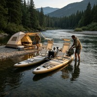 Fabrika Toptan Fiyatına Şişme Katamaran Yüzen Dinlenme Platformu Çift SUP Paddle Board Teknesi, Tenteli Masa ve Koltuklarla