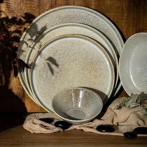 P & T皇家器皿制造商批发釉面哑光烤瓷餐具套装陶瓷牛排板套装餐具