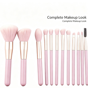 ชุดแปรงแต่งหน้ามืออาชีพสีชมพู 12 ชิ้น ขนแปรงสังเคราะห์ พร้อมกระเป๋าเก็บของหนัง PU สำหรับแต่งหน้าใบหน้าและดวงตา - Product Image 2