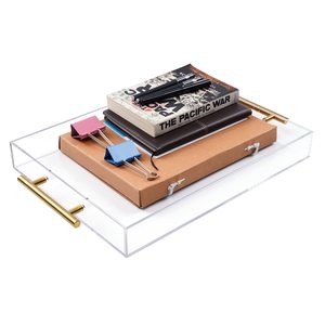 Vassoio di Servizio in Acrilico con Manici Dorati, Vassoio Acrilico Robusto di Grande Capacità per Caffè, Succhi, Organizzatore per <span class=keywords><strong>Cucina</strong></span> <span class=keywords><strong>e</strong></span> Scrivania - Product Image 6