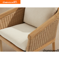 Chaise de salle à manger d'extérieur moderne en teck avec rotin résistant aux intempéries et coussin à séchage rapide - Chaise de patio en bois massif durable et écologique