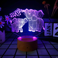 Lampe à Led en Acrylique 3D avec Base en Grain de Bois pour la Maison Veilleuse pour Enfant Cadeau d'Anniversaire Lampe de Chevet Petite Lumière de Maison