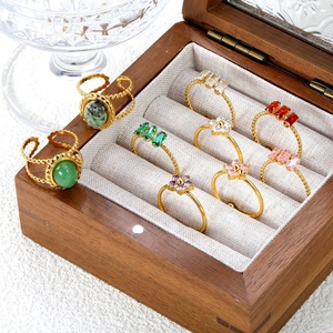 Wholesale Natural Stone <b>Turquoise</b> 18K <b>Gold</b> Plated Stainless Steel Opening <b>Rings</b> Colorful Zircon Flower Adjustable <b>Ring</b> for Women - Product Image 1
