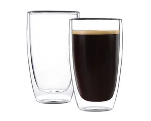 Amazon hot 15oz CnGlass BPA Free bicchiere in vetro borosilicato a doppia parete per bere thermos per bevande al caffè al latte