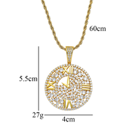 Collar con Colgante de Disco Hueco con Incrustaciones de Circonita Cúbica, Chapado en Oro Real, Estilo Hip Hop, con Cadena de Acero Inoxidable de 24 Pulgadas