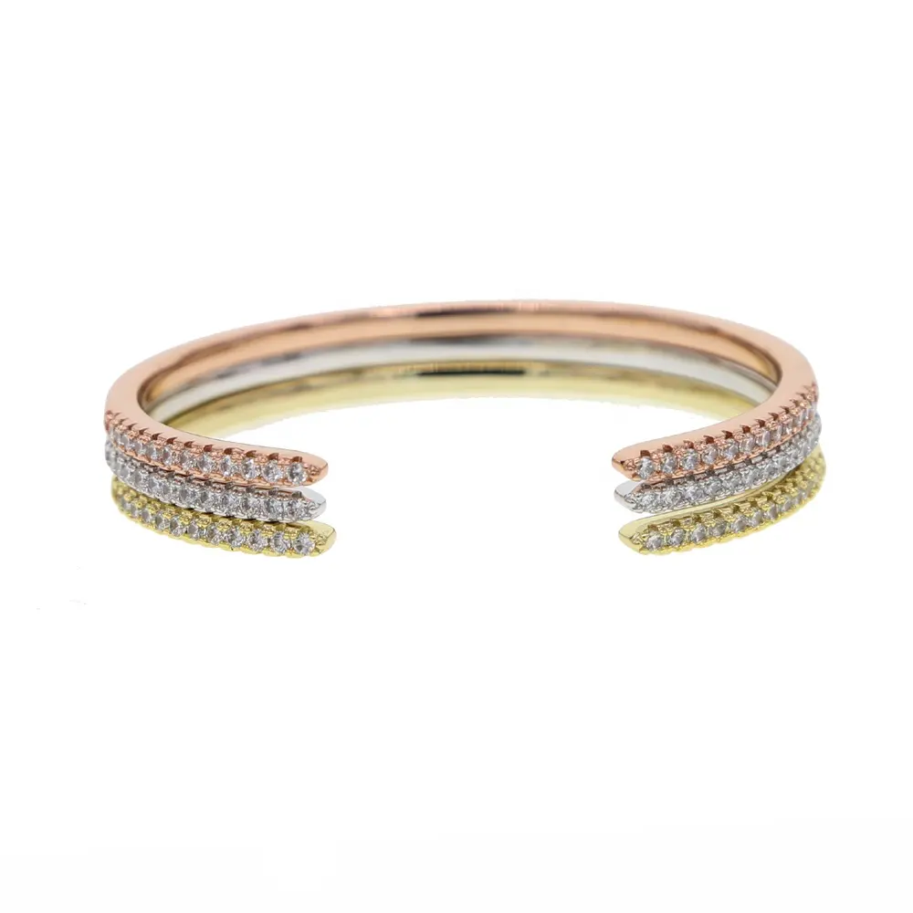 Gold rose gold silver 3 color cz cuff bangle bracelet for women 2018 latest design fashion simple cuff jewelry