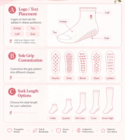 Chaussettes de sport personnalisées Pilates Yoga – Printemps – Votre logo, votre couleur, votre adhérence – Antidérapantes en silicone respirant, coton de qualité supérieure, personnalisables