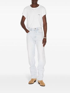 Ykmozi กางเกงยีนส์ขาตรงสำหรับผู้ชาย, กางเกงยีนส์ขาตรงกลางวินเทจสีน้ำเงินกระดุมโลหะแบบหลวมมีกระเป๋าด้านหลังพิมพ์ลาย - Product Image 4