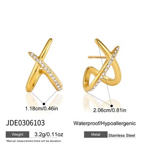 Nouvelles Boucles d'Oreilles Chic en Zircon Croisé pour Femme, Plaqué Or PVD, Acier Inoxydable, Étanche, Breloques Bijoux - Product Image 4
