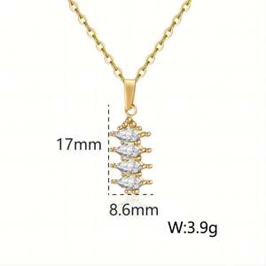 Collar de Acero Inoxidable 316L con Diseño de Garra de Bambú y Cuatro Circonitas Ojo de Caballo, Joyería Unisex de Moda Transfronteriza, Venta Directa de Fábrica - Product Image 2