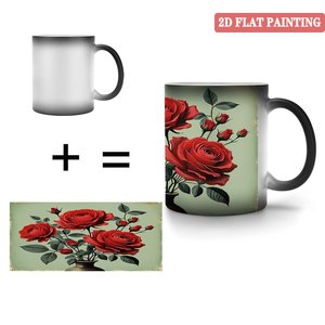 Frosted Black <b>Ceramic</b> <b>Mug</b> 11oz Heat Sensitive Color Changing Cup With Red Rose Design 2D Flat Painting - Product Image 4