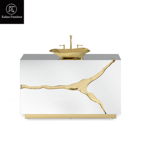 <span class=keywords><strong>Meuble</strong></span> de salle de bain <span class=keywords><strong>sur</strong></span> <span class=keywords><strong>mesure</strong></span> blanc et or en acier inoxydable, vasque de luxe avec tiroir de maquillage et <span class=keywords><strong>lavabo</strong></span> intégré - Product Image 1