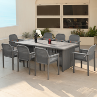 Ensemble de salle à manger extérieur moderne en aluminium, résistant aux intempéries, table et chaises empilables pour jardin, balcon, restaurant