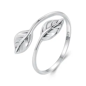 Jilina 925 Sterling Zilveren Bladopening Ring Verstelbare Bladeren Ring Geplatineerde Eenvoudige Sieraden Voor Vrouwen SCR975-E