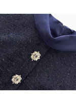 Ensemble Tailleur Femme Élégant 2026, Haut en Tweed et Jupe en Satin Bleu Marine de Haute Qualité