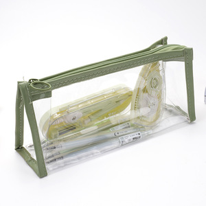 Clear Plastic Zipper Pencil Case with Pastel Trim for <b>School</b> and Office Use - Product Image 3