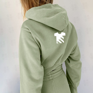 Custom High Quality 3D Embroidery 380Gsm <b>Soft</b> Fleece Sports <b>Hoodie</b> Anti-Pilling Drop Shoulder <b>Women</b> Crop <b>Hoodie</b> - Product Image 4