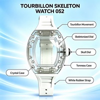 Montre mécanique de luxe personnalisée 052 avec boîtier transparent en cristal, cadran creux tonneau, collection pour homme, cadeau